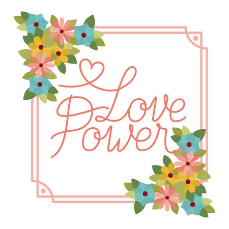 love power label with flower frame isolated icon vector illustration desingのイラスト素材