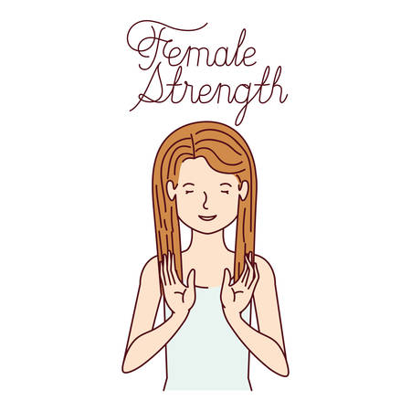 woman with label female strength avatar character vector illustration desingのイラスト素材