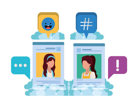 social media profiles with speech bubble avatar character vector illustration designのイラスト素材