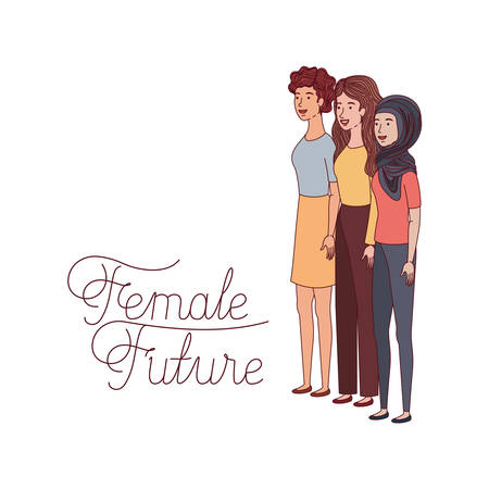 women with label female future avatar character vector illustration desingのイラスト素材