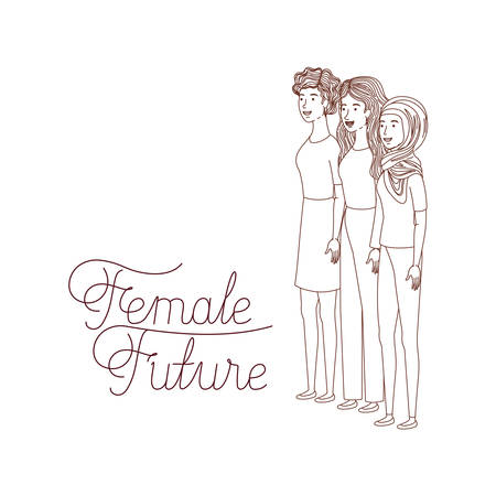 women with label female future avatar character vector illustration desingのイラスト素材