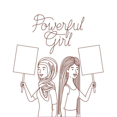 women with label powerful girl avatar character vector illustration desingのイラスト素材