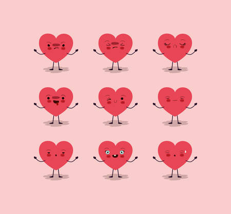 group of female hearts love kawaii characters vector illustration designのイラスト素材