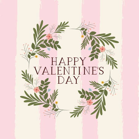 happy valentines day card with floral crown vector illustration designのイラスト素材