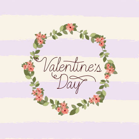 happy valentines day card with floral crown vector illustration designのイラスト素材