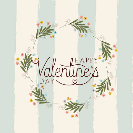 happy valentines day card with floral crown vector illustration designのイラスト素材