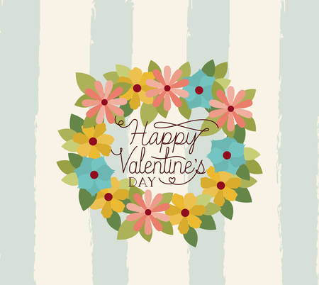 happy valentines day card with floral crown vector illustration designのイラスト素材