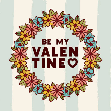 happy valentines day card with floral crown vector illustration designのイラスト素材
