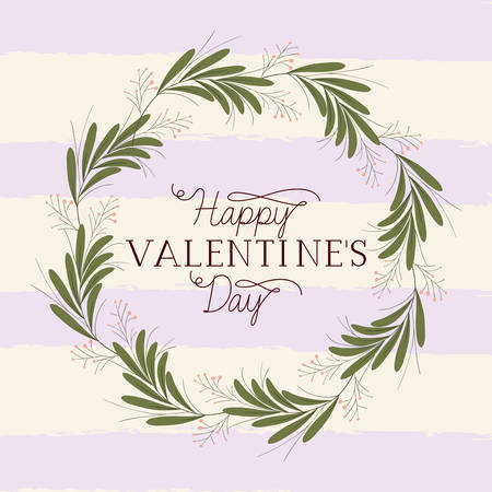 happy valentines day card with leafs crown vector illustration designのイラスト素材