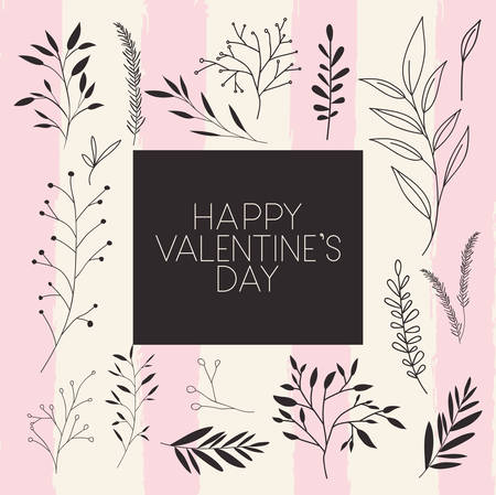 happy valentines day card with leafs decoration vector illustration designのイラスト素材