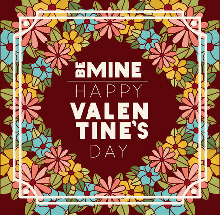 happy valentines day card with floral frame vector illustration designのイラスト素材