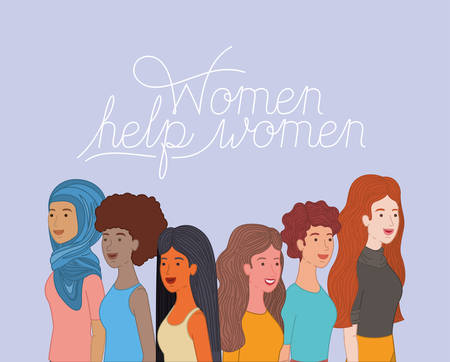 group of women characters with feminist message vector illustration designのイラスト素材