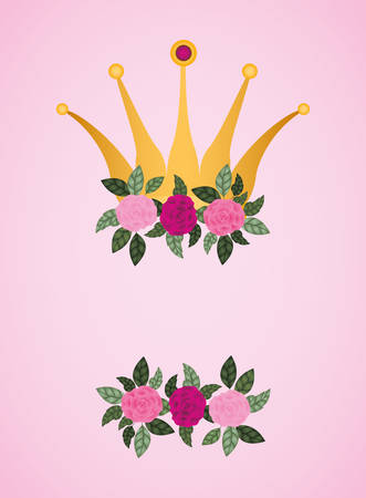 flowers roses with queen crown decoration vector illustration designのイラスト素材