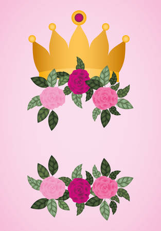 flowers roses with queen crown decoration vector illustration designのイラスト素材
