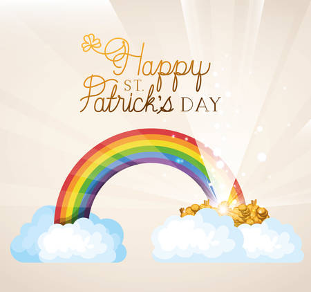 saint patricks day card with rainbow and coins vector illustration designのイラスト素材