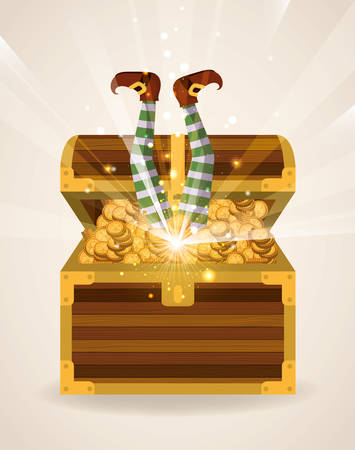saint patrick day with treasure chest and elf foots vector illustration designのイラスト素材