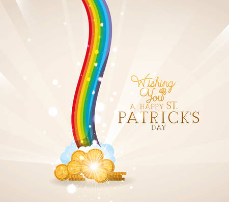 saint patricks day card with rainbow and coins vector illustration designのイラスト素材