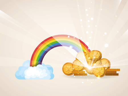 cute rainbow with treasure coins vector illustration designのイラスト素材