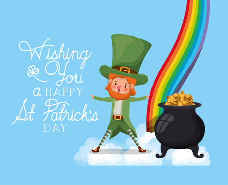 lemprechaun with rainbow saint patricks day font vector illustration designのイラスト素材