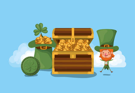 lemprechaun with treasure chest vector illustration designのイラスト素材