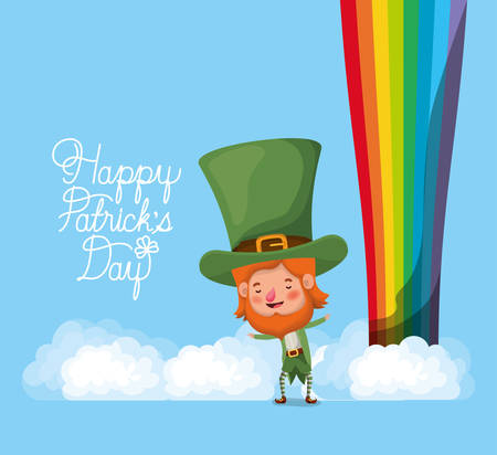 lemprechaun with rainbow saint patricks day font vector illustration designのイラスト素材