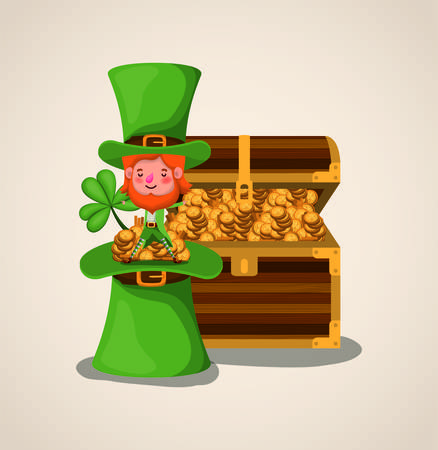 lemprechaun character with treasure chest saint patricks day vector illustrationのイラスト素材
