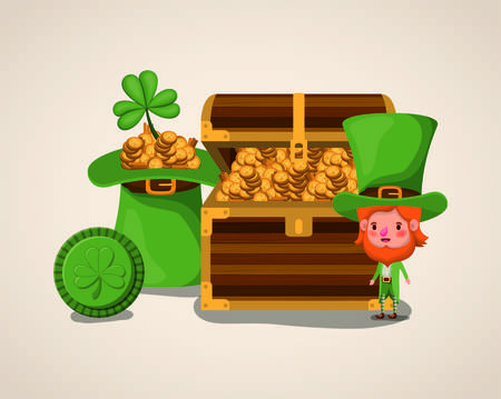lemprechaun character with treasure chest saint patricks day vector illustrationのイラスト素材