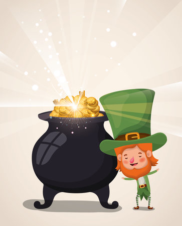 lemprechaun character with treasure cauldron saint patricks day vector designのイラスト素材