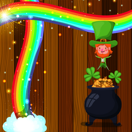 saint patricks day card with cauldron and lemprechaun vector illustrationのイラスト素材
