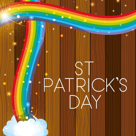 saint patricks day label with rainbow and wooden background vector designのイラスト素材