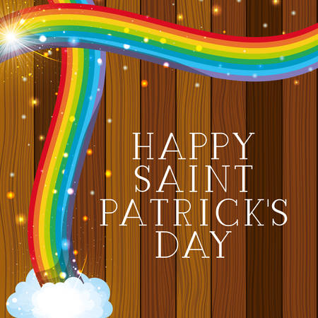 saint patricks day label with rainbow and wooden background vector designのイラスト素材