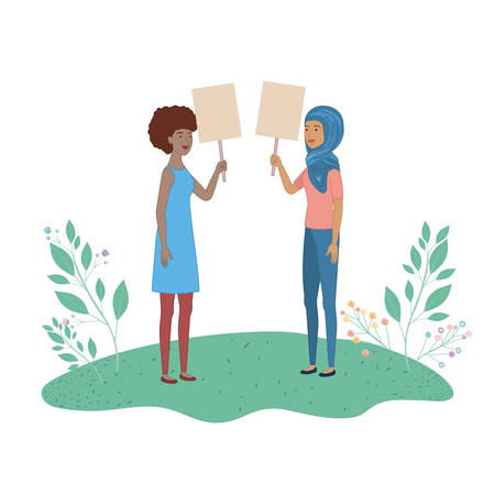 young women standing in landscape character vector illustration desingのイラスト素材