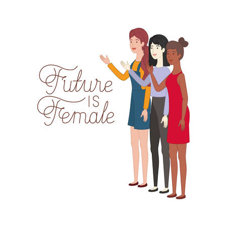 women with label future is female character avatar character vector illustration desingのイラスト素材