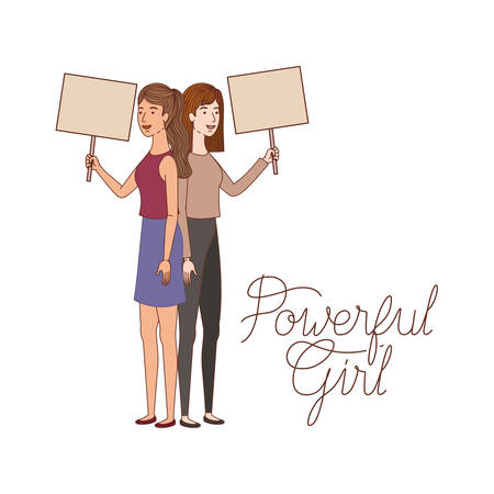 women with label powerful girl character vector illustration desingのイラスト素材