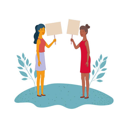 young women standing in landscape character vector illustration desingのイラスト素材