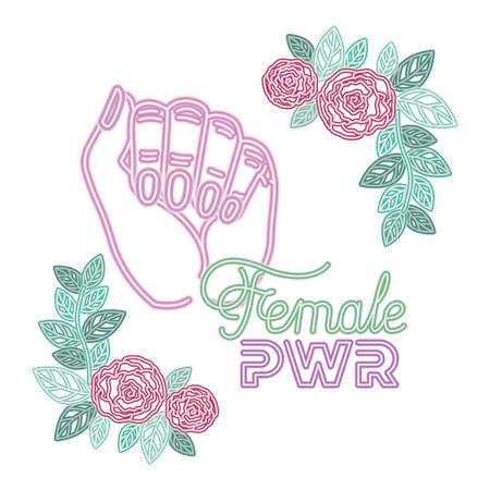 female power label with hand in fight signal icons vector illustration desingのイラスト素材
