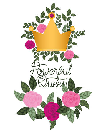 powerful queen label with roses isolated icon vector illustration desingのイラスト素材
