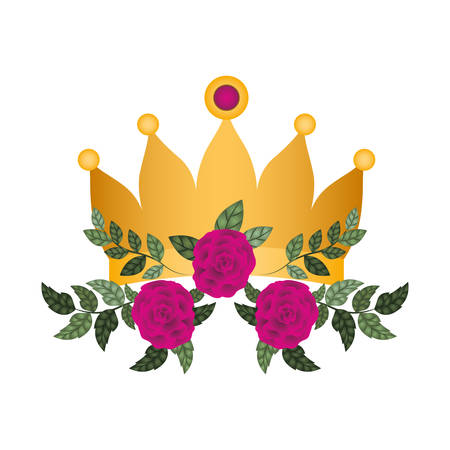 golden crown with roses isolated icon vector illustration desingのイラスト素材