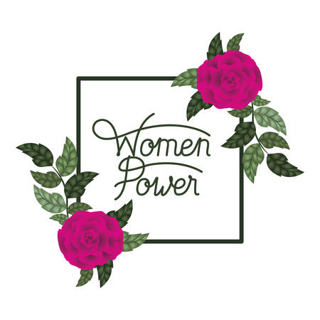 women power label with roses frame icons vector illustration desingのイラスト素材