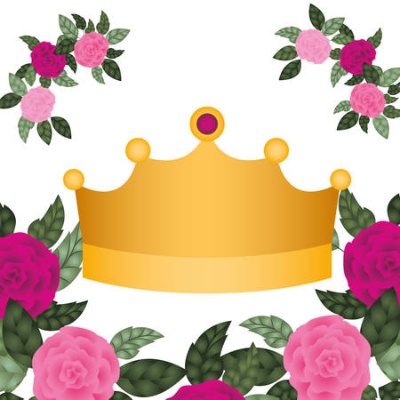 golden crown with roses isolated icon vector illustration desingのイラスト素材