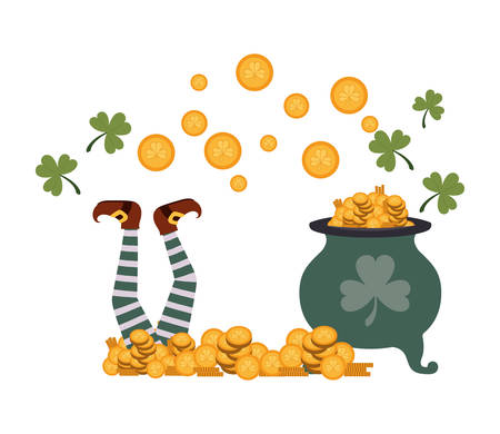leprechaun cauldron with coins isolated icon vector illustration desingのイラスト素材