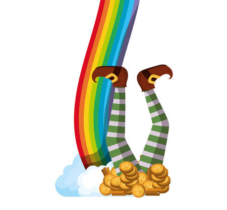 leprechaun with coins and rainbow icons vector illustration desingのイラスト素材