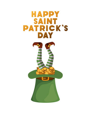 happy saint patrick`s day label with leprechaun hat vector illustration desingのイラスト素材
