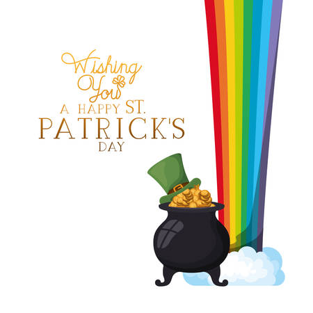 happy st patrick`s day label with leprechaun cauldron vector illustration desingのイラスト素材