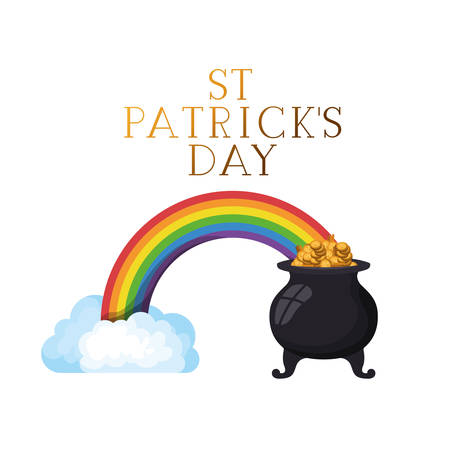 happy st patrick`s day label with leprechaun cauldron vector illustration desingのイラスト素材