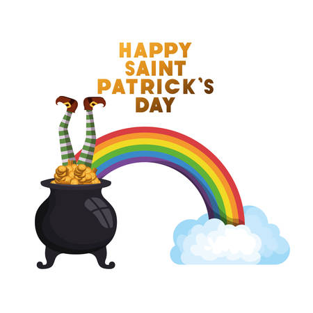 happy st patrick`s day label with leprechaun cauldron vector illustration desingのイラスト素材