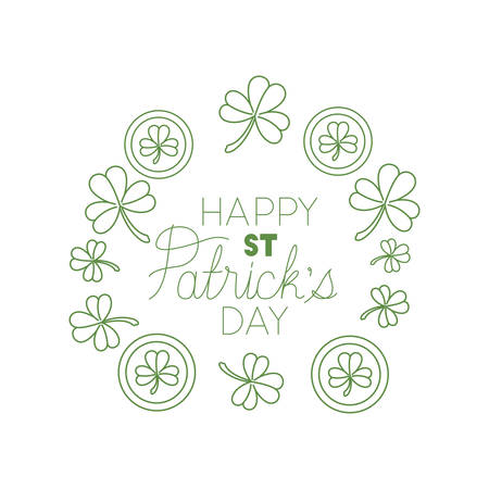 happy st patrick`s day label with clover and elf hat icons vector illustration designのイラスト素材