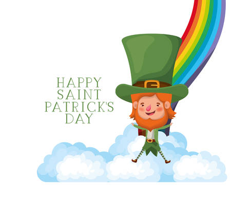happy saint patrick`s day label with leprechaun and rainbow vector illustration desingのイラスト素材
