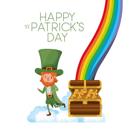 happy st patricks day label with leprechaun and rainbow vector illustration desingのイラスト素材