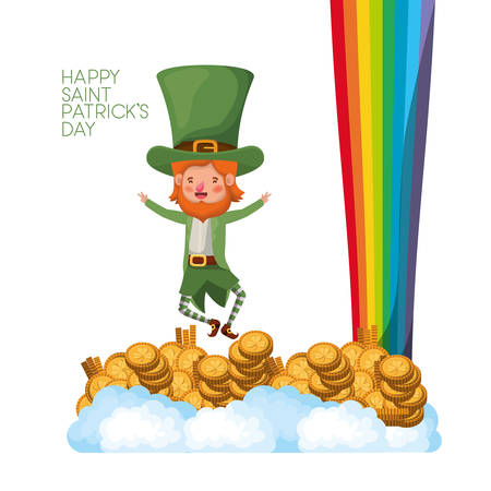 happy saint patricks day label with leprechaun and rainbow vector illustration desingのイラスト素材